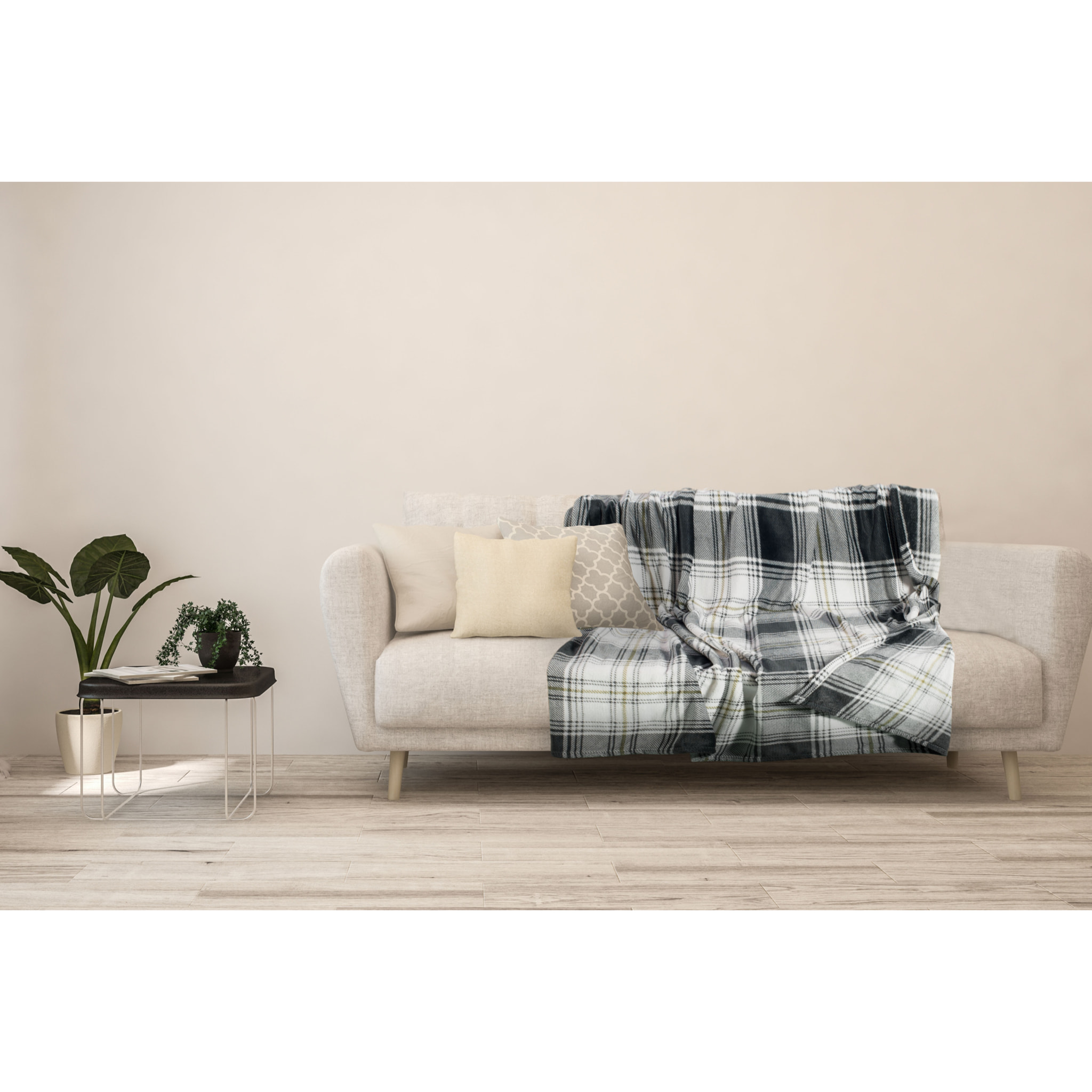Plaid Coperta Pile Per Divano Scozzese Grigio