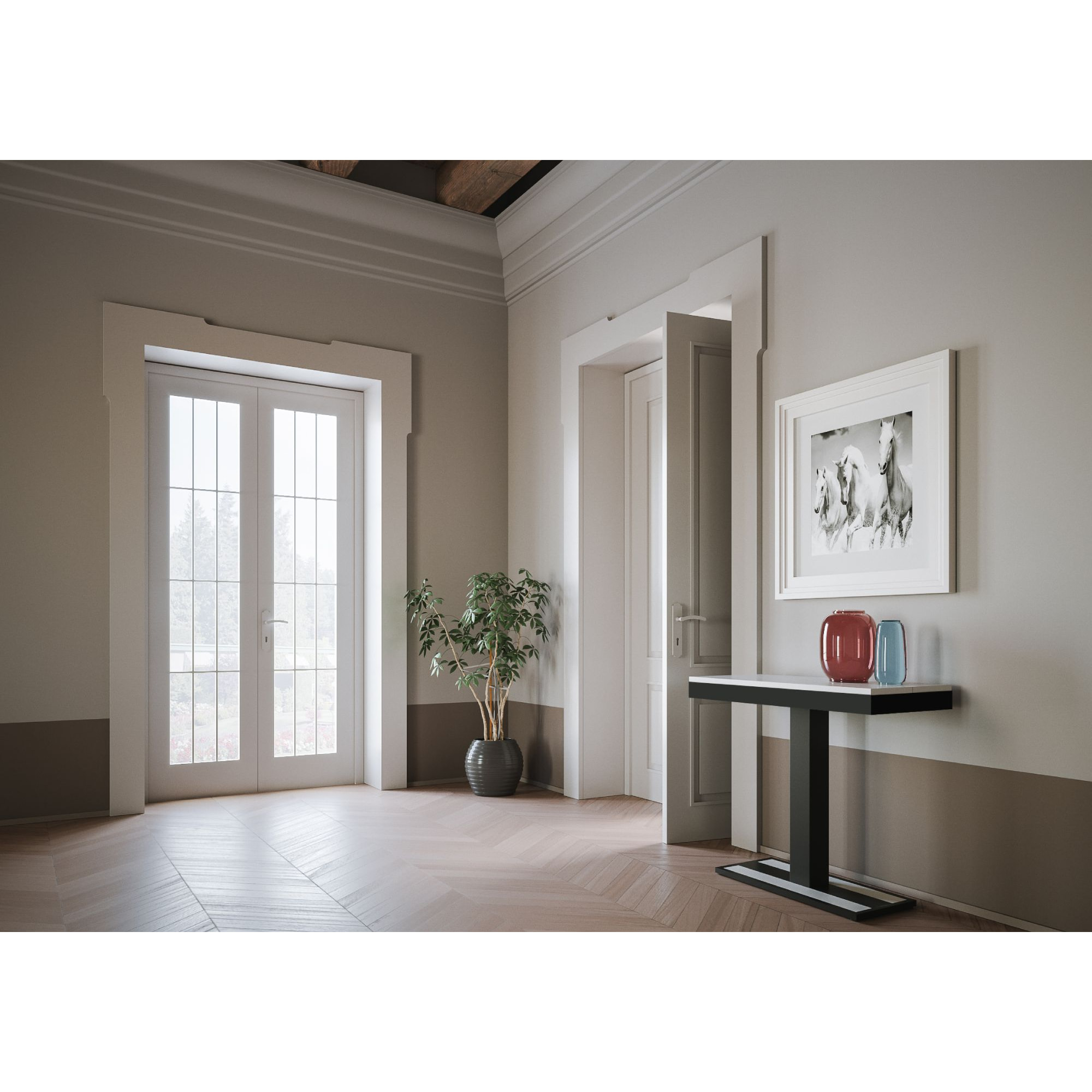 Console extensible 90x40/300 cm Capital Evolution Frêne Blanc cadre Anthracite