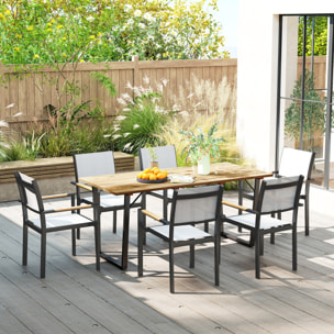 Mesa Comedor de Jardín de Madera Rectangular Mesa de Terraza Exterior 175x80x75 cm con Orificio para Sombrilla Estructura de Acero y Encimera de Listones para Patio Balcón Natural