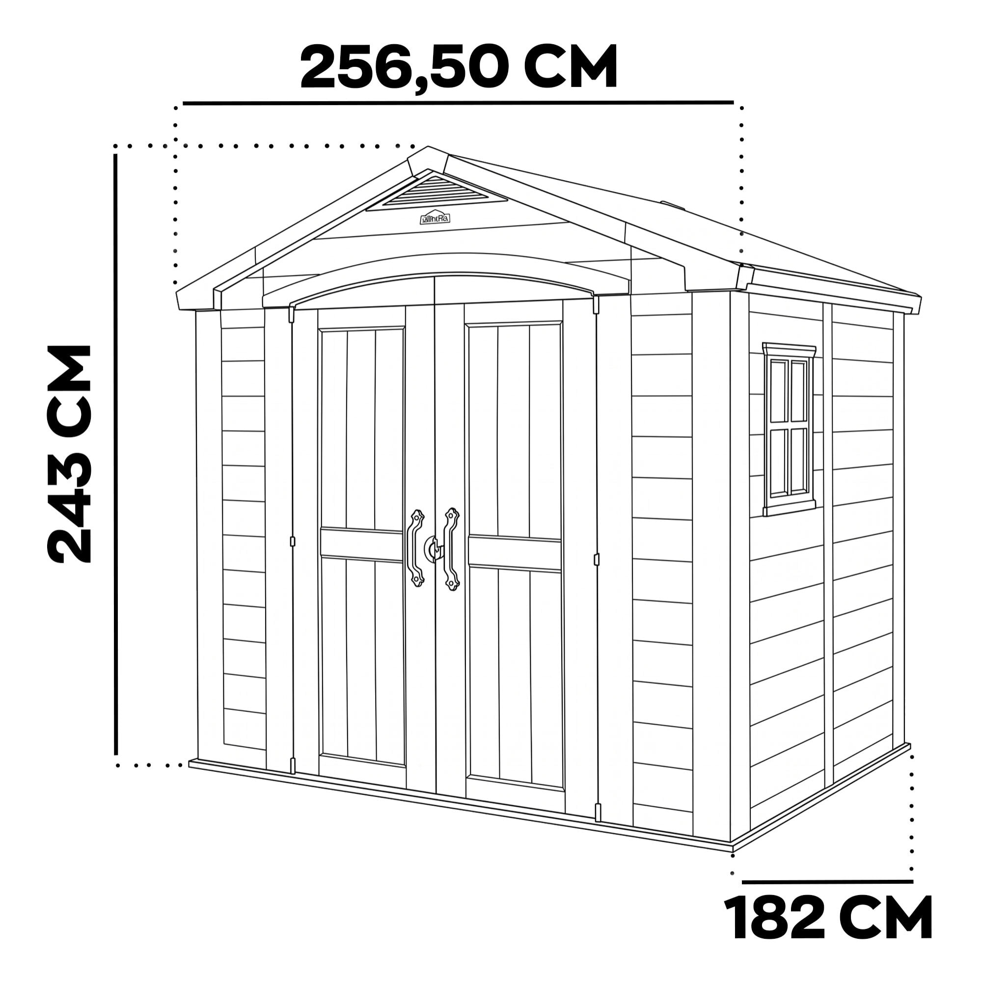 Factor 8x6 - Casetta da Giardino 256,50x243x182 cm 2 Ante per deposito attrezzi finitura effetto legno in Resina Beige