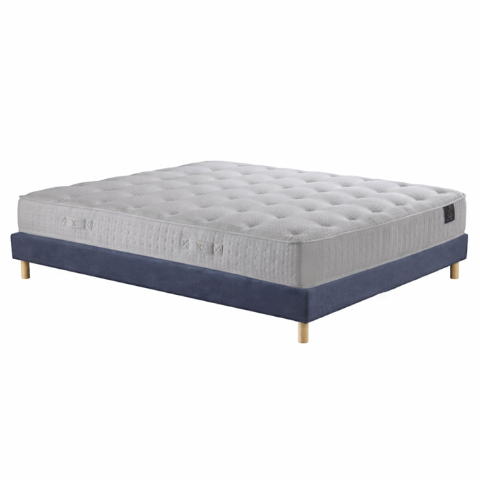 Ensemble matelas ressorts ensachés COMÈTE, H27 cm, sommier bleu