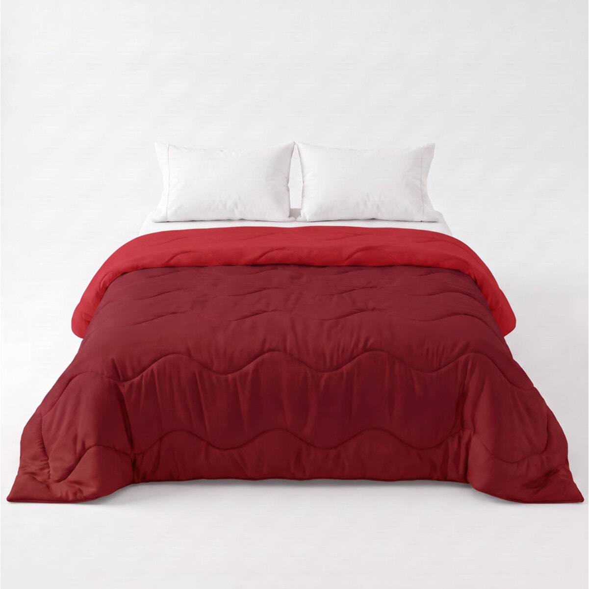 Trapunta invernale bicolor Made in Italy in microfibra di poliestere - Bordeaux/Rosso