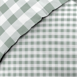 Parure de lit 3 pièces en coton à carreaux housse + taies - Sauge