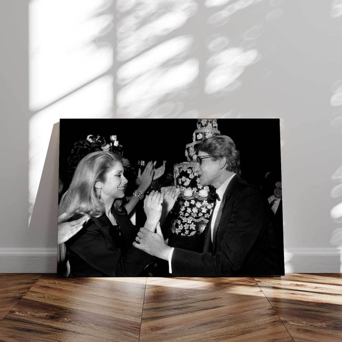 Tableau célébrités Yves Saint Laurent et Catherine Deneuve en 1982 Tableau alu Dibond