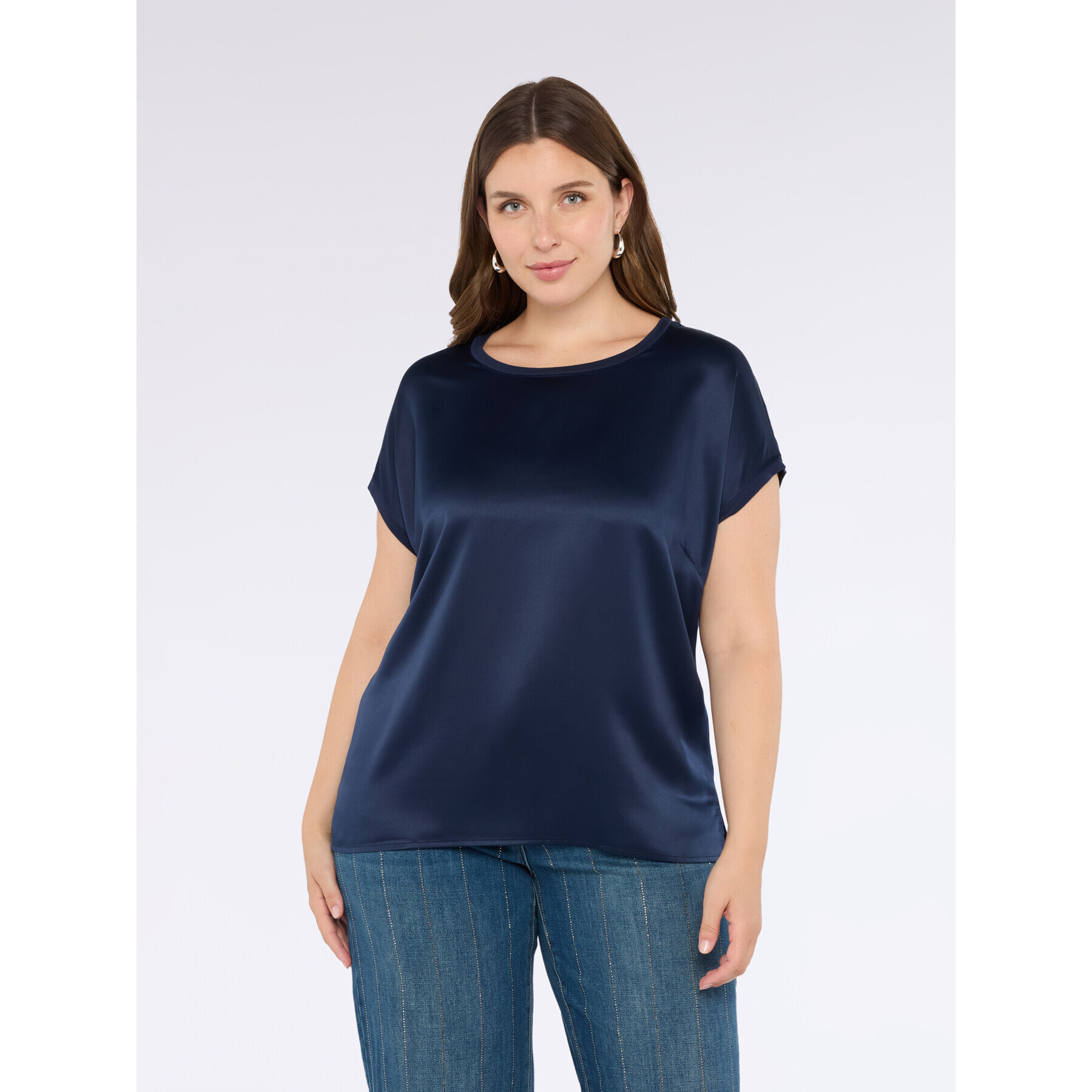 Fiorella Rubino - Camiseta bimatérica con cuello redondo - Azul