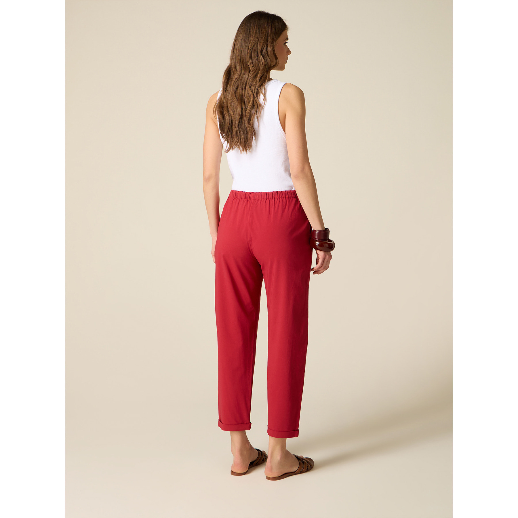 Oltre - Pantalones cropped de tela mezcla viscosa - Rojo