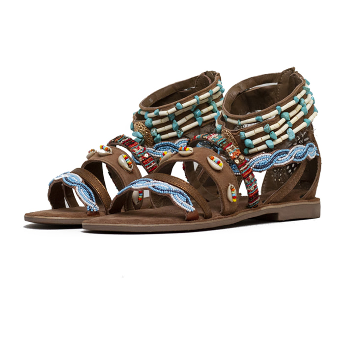 SANDALO PIUME CHOCOLA' VERA PELLE TAUPE