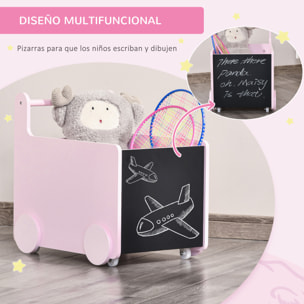 Caja de Almacenamiento de Juguetes Infantil con Ruedas Asa y 2 Pizarras de Escritura Baúl de Almacenaje para Habitación de Niños Guardería Sala de Juegos 47x35x45,5 cm Rosa