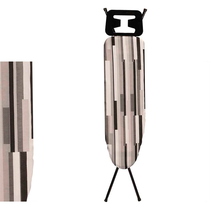 Asse da stiro pieghevole. Design a righe nere. Area di stiratura 30x105 cm