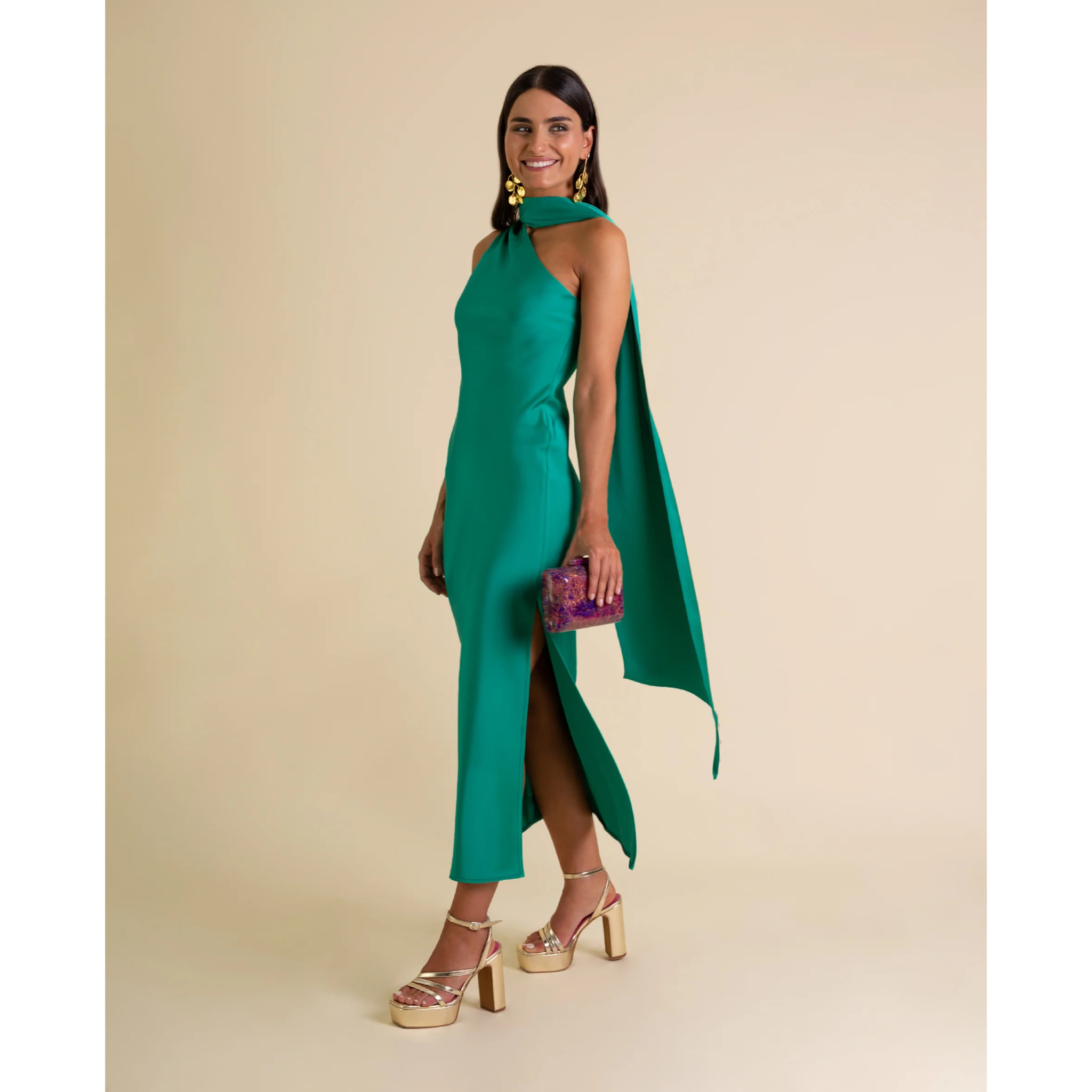 Vestido midi asimétrico con lazada