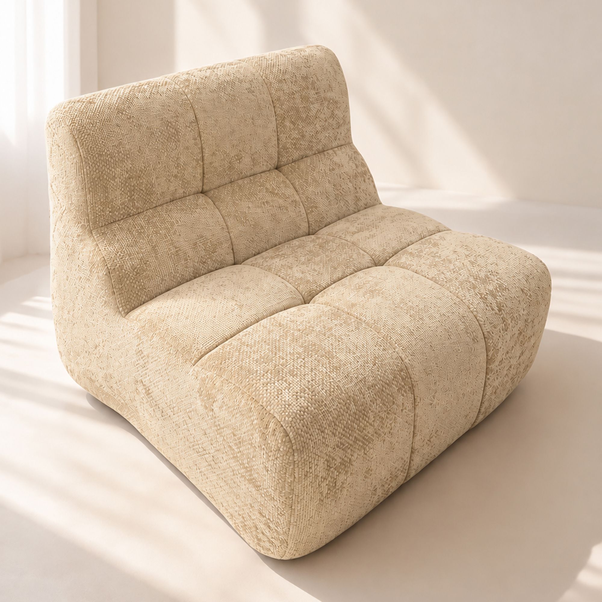 Canapé modulable 3 places en tissu chenille entrelacé écru VOLTA