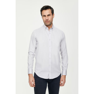 Camicia Uomo 1 Bottone Button Down Slim Popeline Stretch Unito Grigio