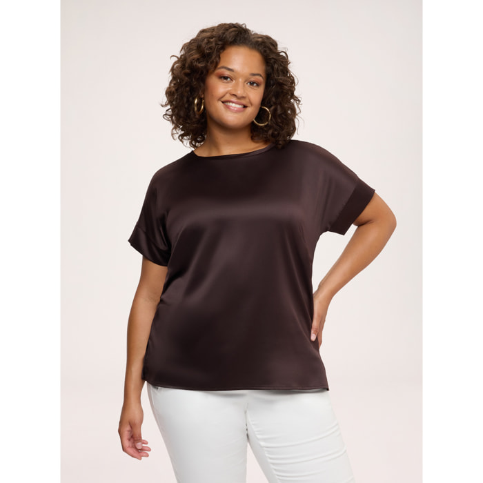 Fiorella Rubino - T-shirt bimaterica in raso e jersey - Marrone