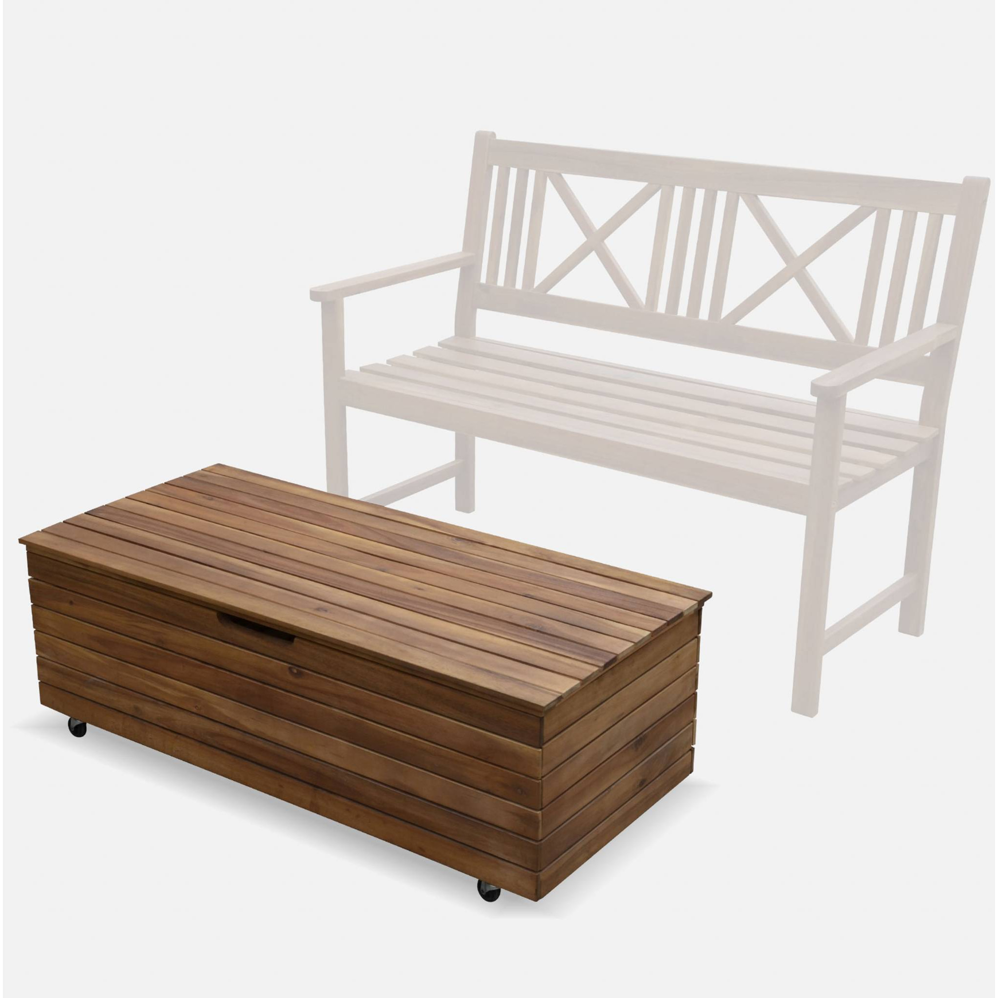 Coffre de jardin en bois - Saragosse - 130L. rangement coussins 107x48.5cm avec vérins et roulettes