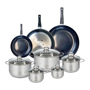 Ensemble de 3 Poêles de cuisson 20, 28 et 32 cm et 5 faitouts 12, 14, 16, 20 et 24 cm Elo Prima Brillant