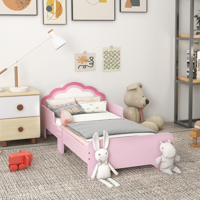 Lit enfant design girly motif nuage - sommier à lattes inclus - MDF contreplaqué rose blanc