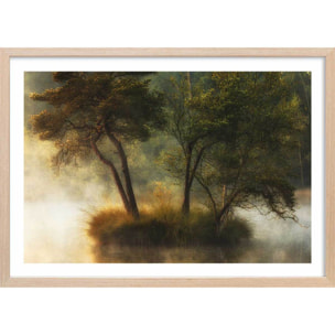 Affiche Ilôt et lac en automne Affiche + cadre en bois - Chêne