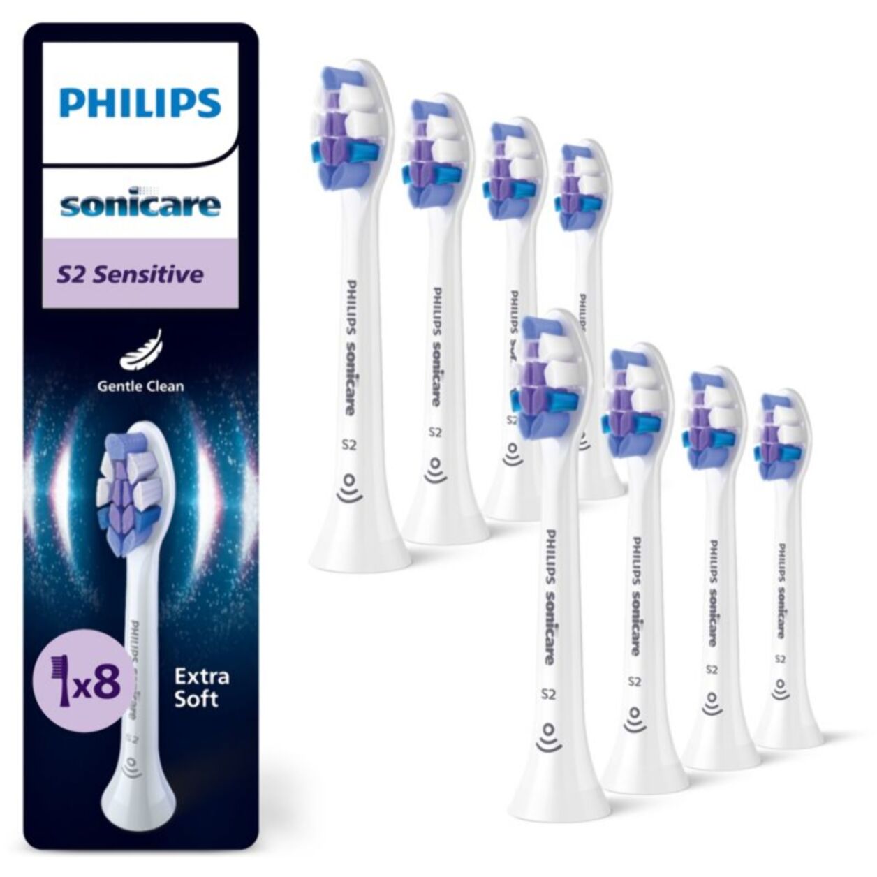 Brossette dentaire PHILIPS Sonicare lot de 8 - HX6052/87 white Sensitive S2