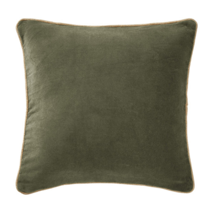 Coussin 45 x 45 cm en velours de coton et passepoil en jute - CESAR