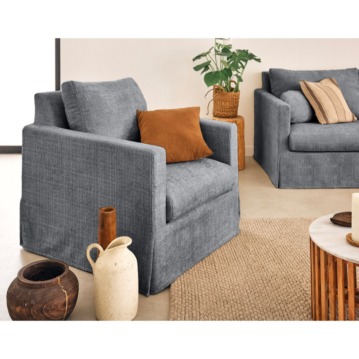 Serena - fauteuil déhoussable en velours texturé - Gris