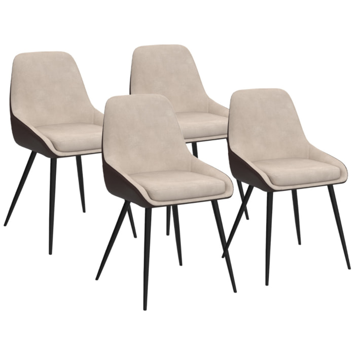 Chaises Ornella bi-matière taupe et marron pieds métal noirs - lot de 4