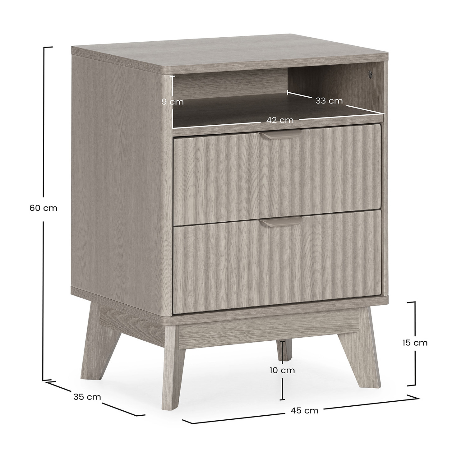 Mesita de noche Oporto 2 cajones 1 hueco efecto Roble