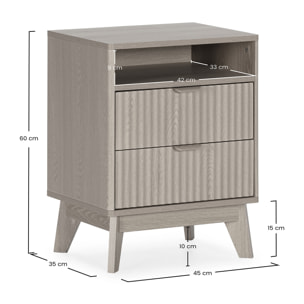Mesita de noche Oporto 2 cajones 1 hueco efecto Roble