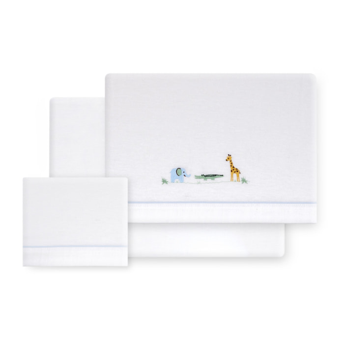 Triptico Cuna Franela Jirafa Savanna Bco/Azul