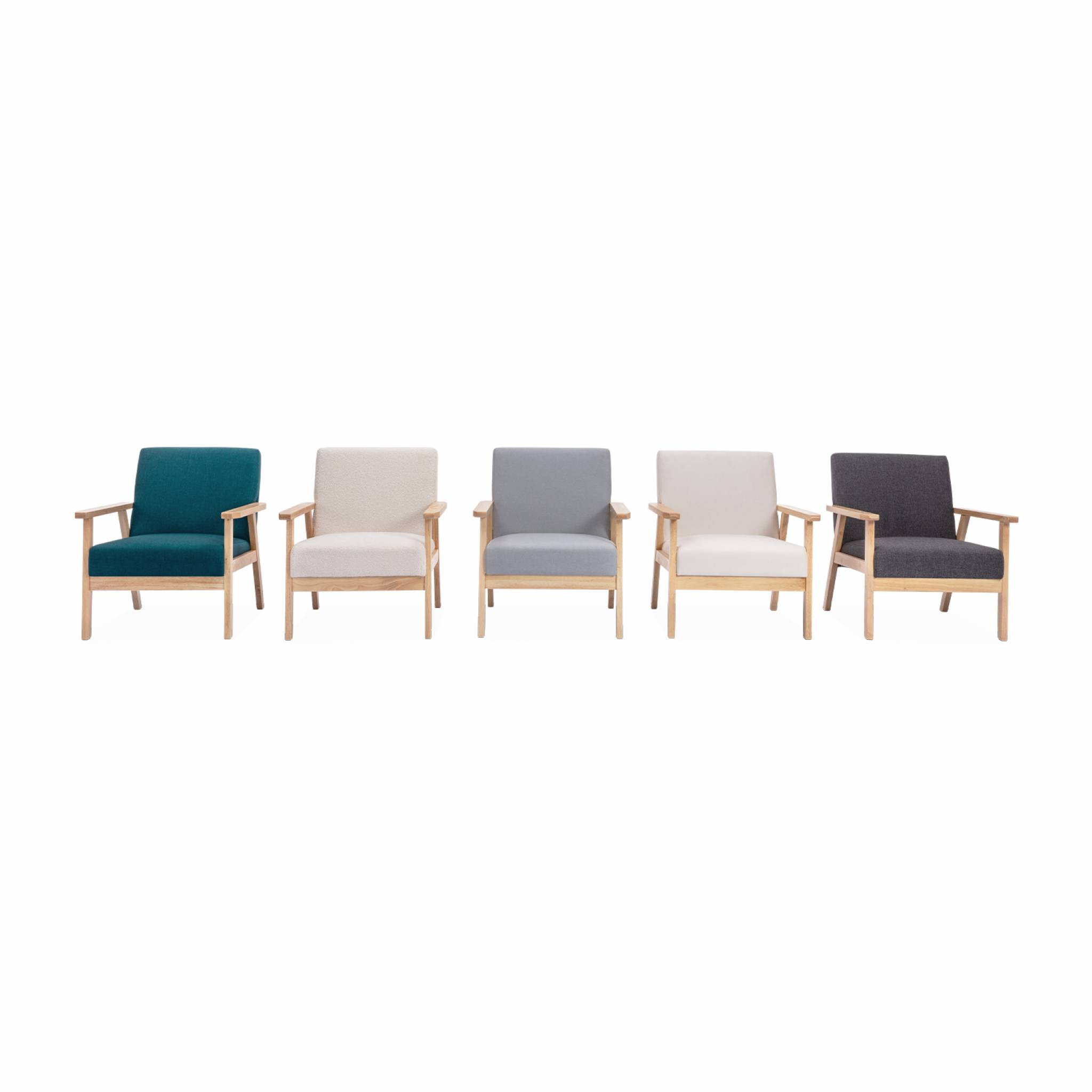 Fauteuil scandinave en bois et tissu bouclette. Isak. L 64 x P 69.5 x H 73cm