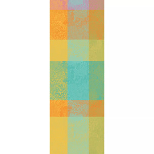 Chemin de table pur coton motif jacquard bleu jaune orange Mille vagues exotique
