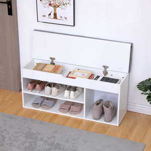Meuble à chaussures trois casiers avec coffre blanc ALAN