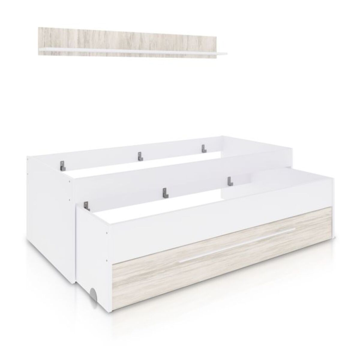 Cama doble juvenil con estante Nuit Blanco Artik (Blanco Mate) – Blanco Velho