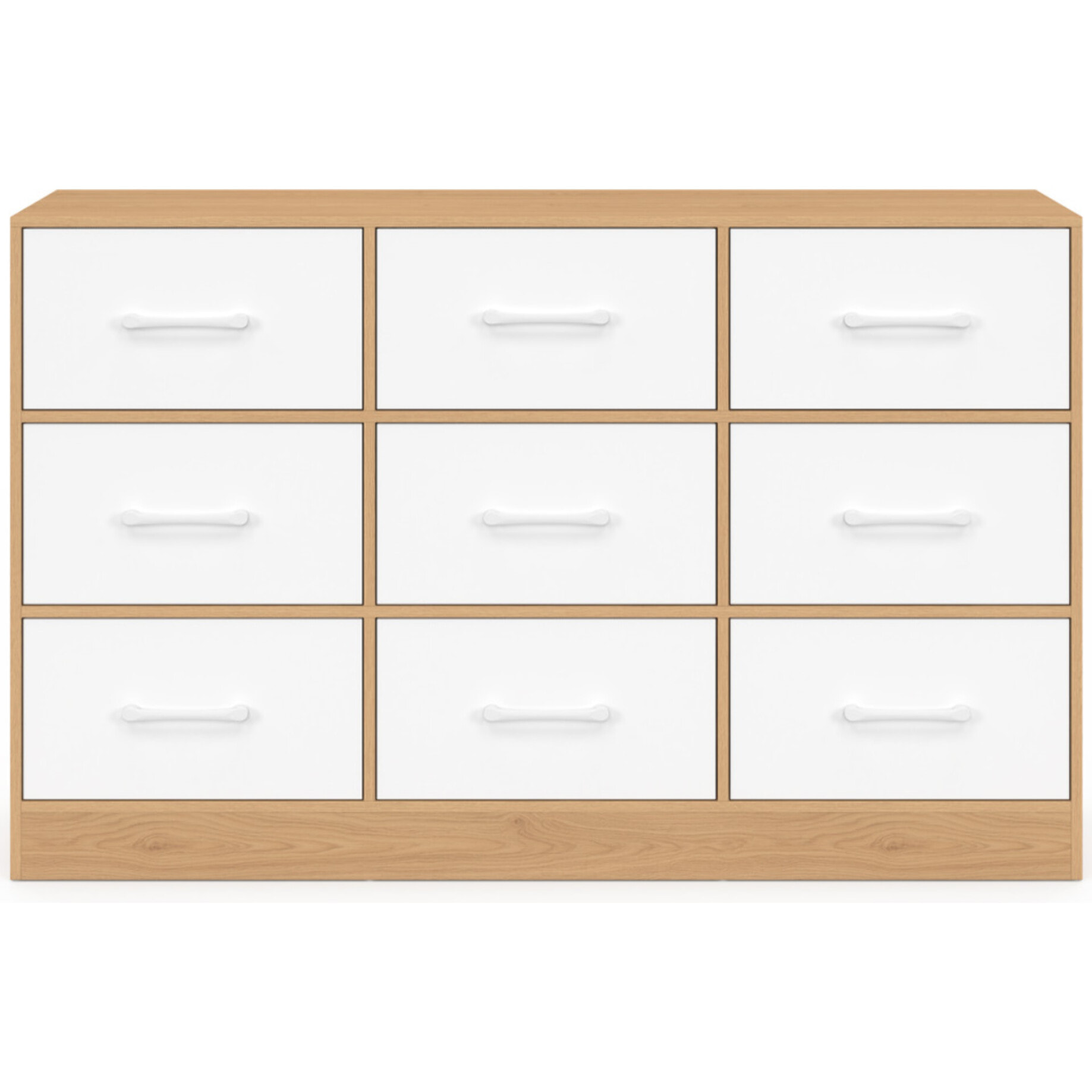 Commode Uma 9 tiroirs bois et blanc