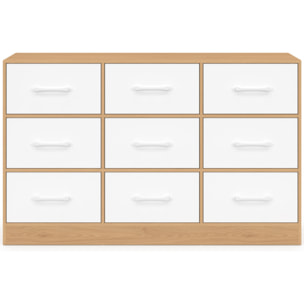 Commode Uma 9 tiroirs bois et blanc