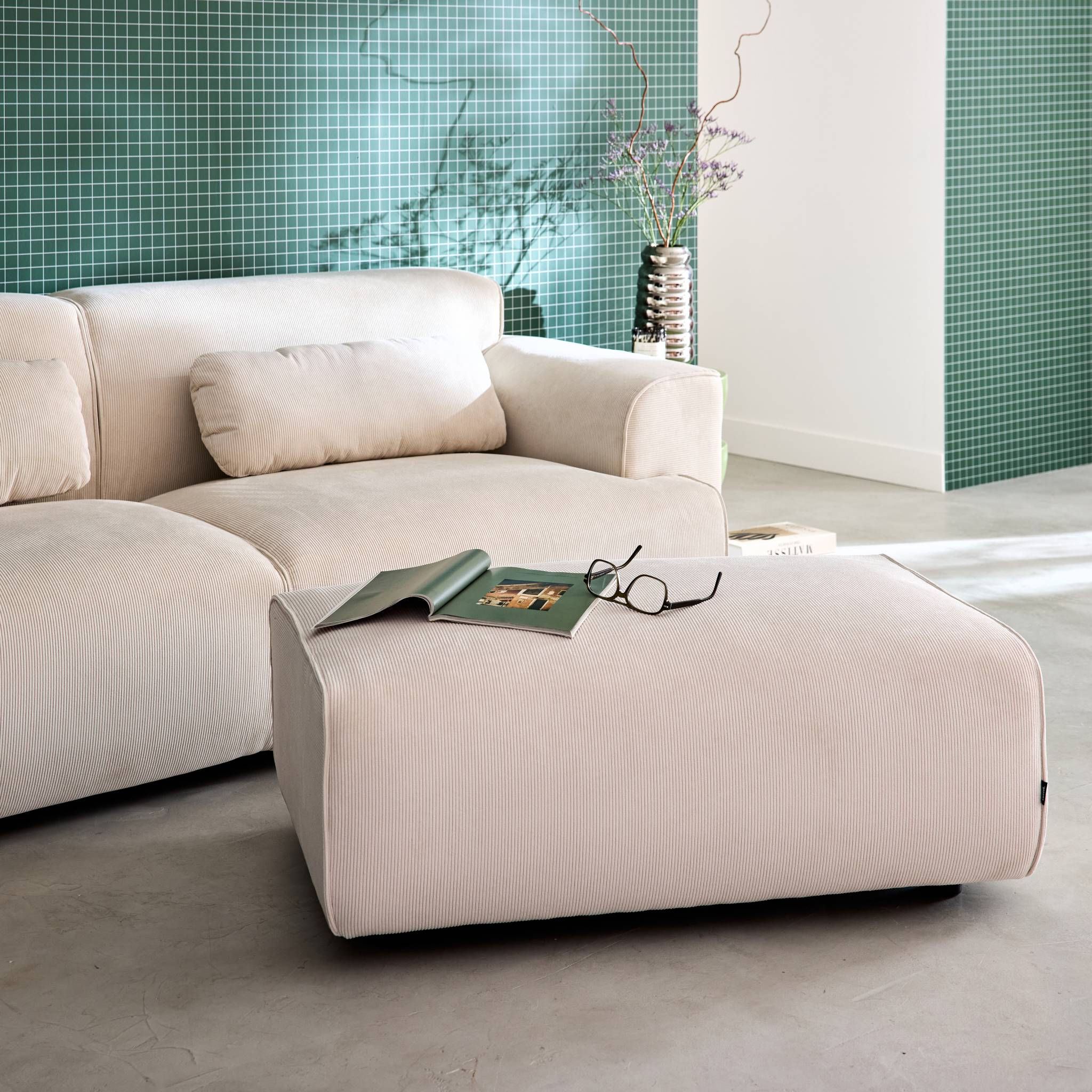 Pouf, repose-pieds pour canapé 3 places Wallas velours côtelé WALLAS