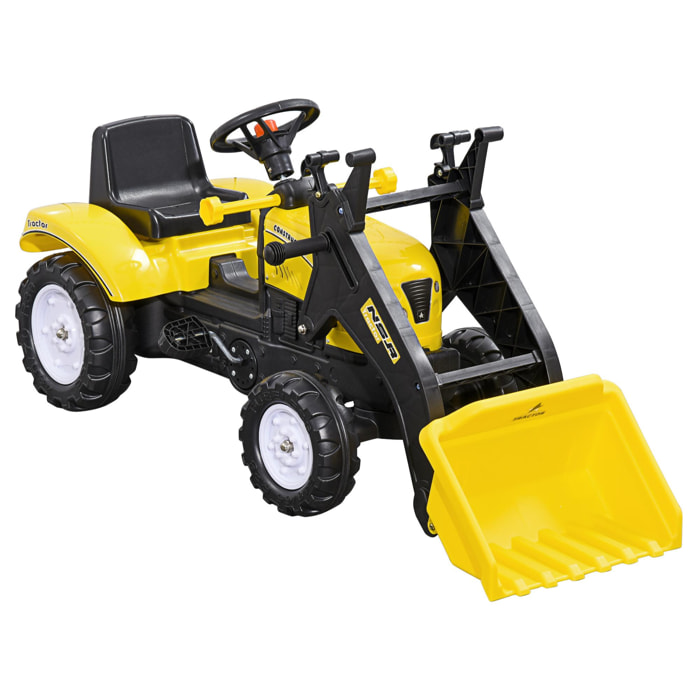 Tractor a Pedales para Niños de 3 Años Excavadora Camión con Pala Delantera Juguete de Montar Coche de Pedales Carga 35 kg 114x41x52 cm Amarillo