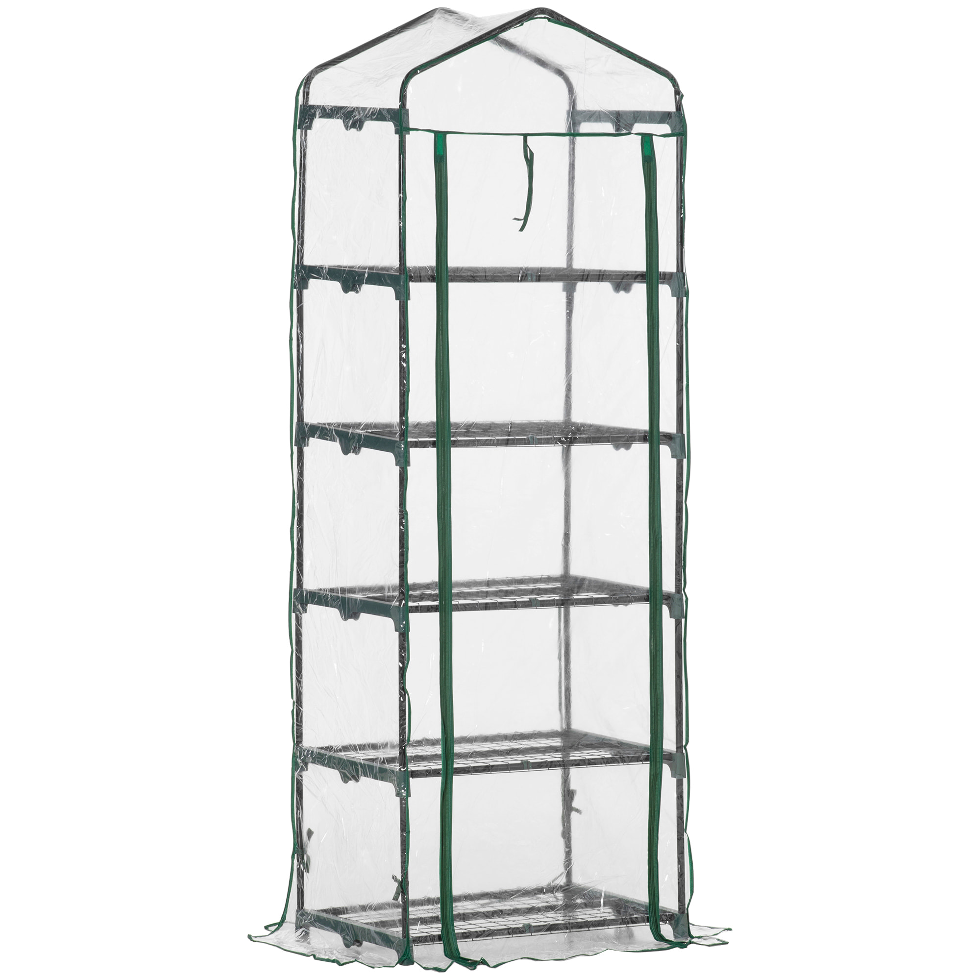 Invernadero de Jardín con 5 Estantes Metálicos y Puerta Enrollable Vivero Casero de Terraza Exterior para Cultivo Plantas Flores Macetas 69x49x193 cm Transparente