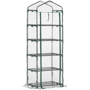 Invernadero de Jardín con 5 Estantes Metálicos y Puerta Enrollable Vivero Casero de Terraza Exterior para Cultivo Plantas Flores Macetas 69x49x193 cm Transparente