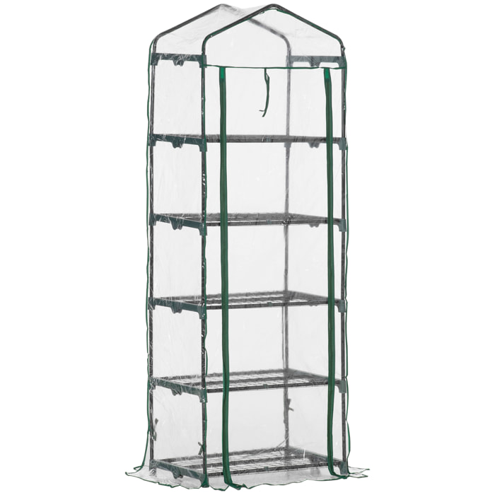 Invernadero de Jardín con 5 Estantes Metálicos y Puerta Enrollable Vivero Casero de Terraza Exterior para Cultivo Plantas Flores Macetas 69x49x193 cm Transparente