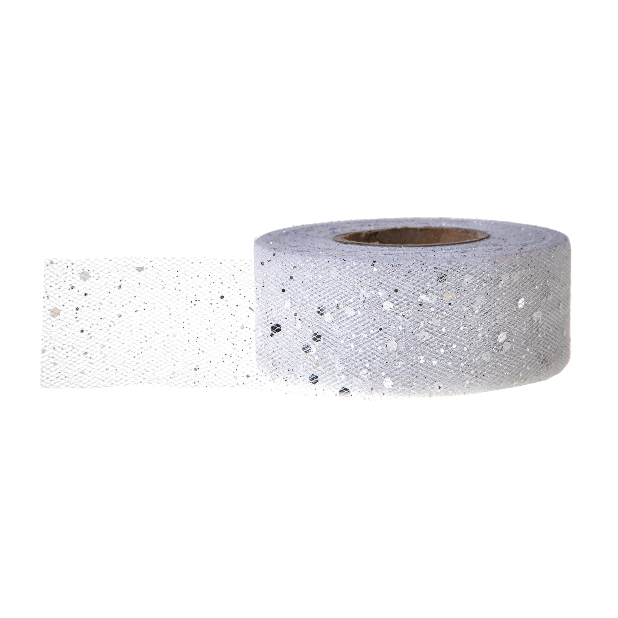 Tulle Glitterato 40 Mm 50 Mt - Pezzi 6 - 5000X4X0,1cm - Colore: Bianco - Bianchi Dino - Articoli Natalizi