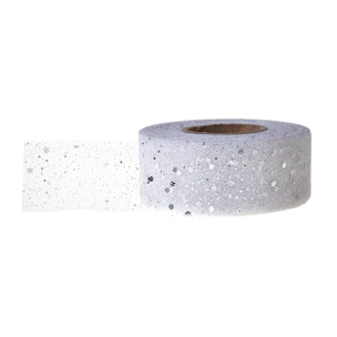 Tulle Glitterato 40 Mm 50 Mt - Pezzi 6 - 5000X4X0,1cm - Colore: Bianco - Bianchi Dino - Articoli Natalizi