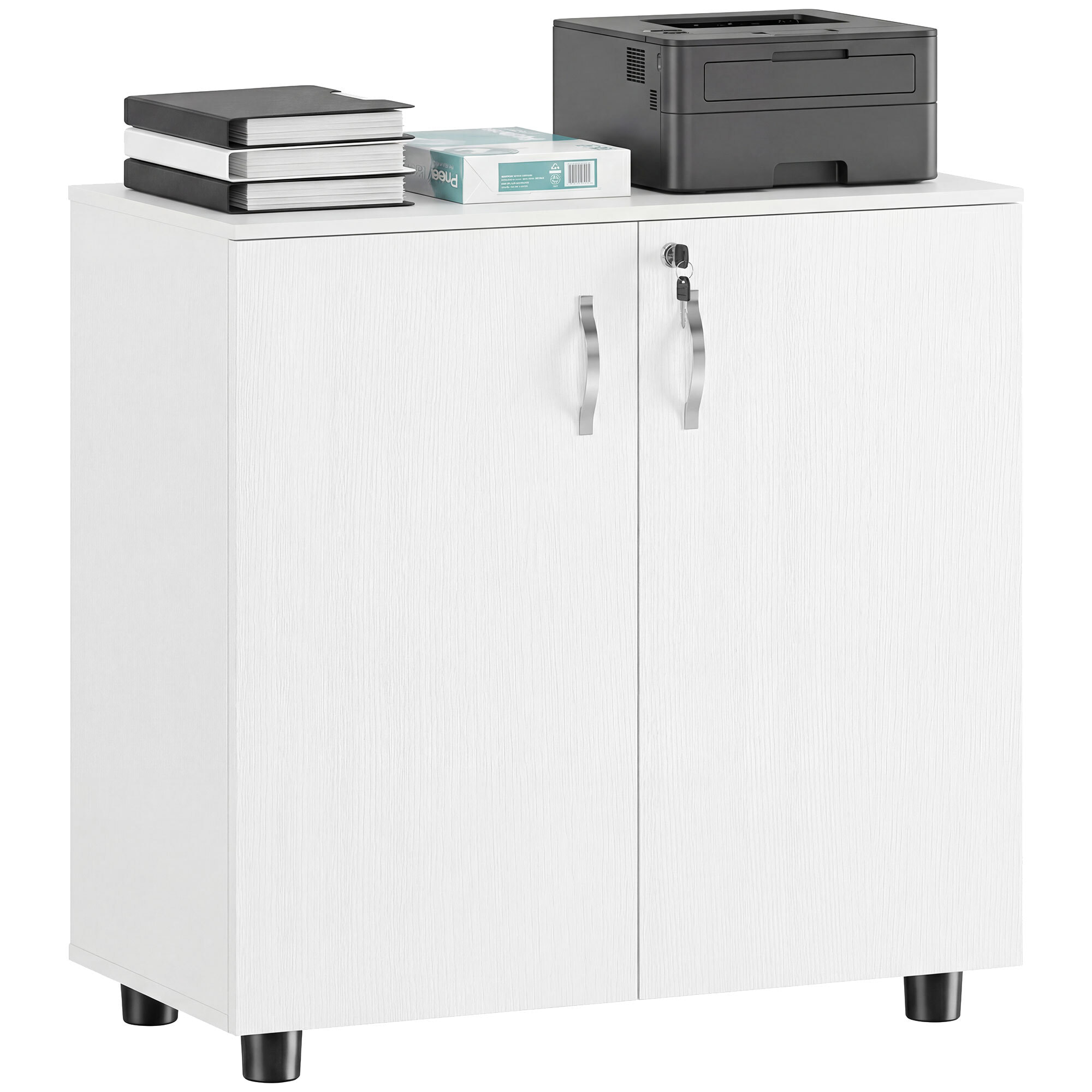 Armoire de bureau verrouillable 2 portes étagère effet bois blanc