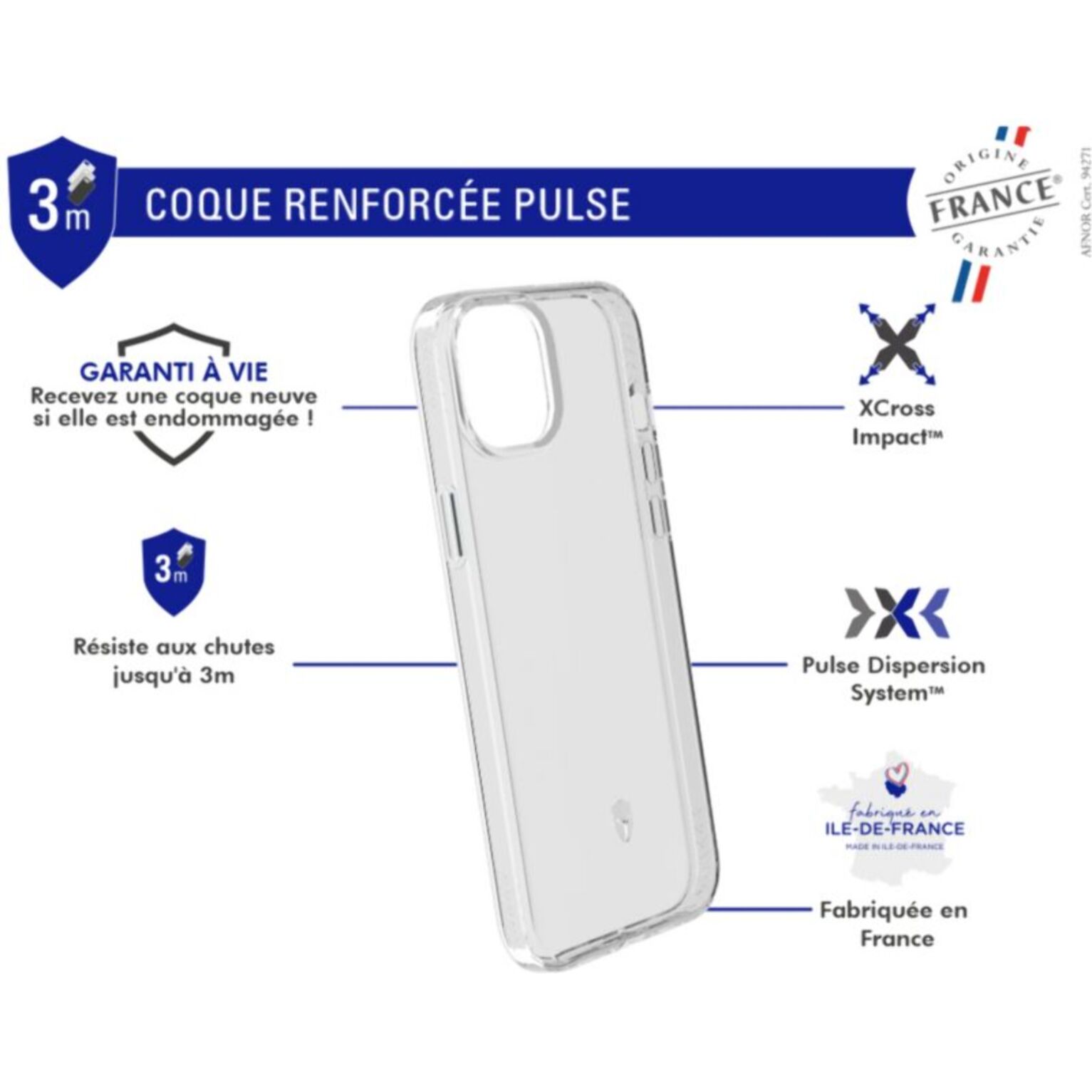 Coque FORCE CASE iPhone 15 Transparent pulse