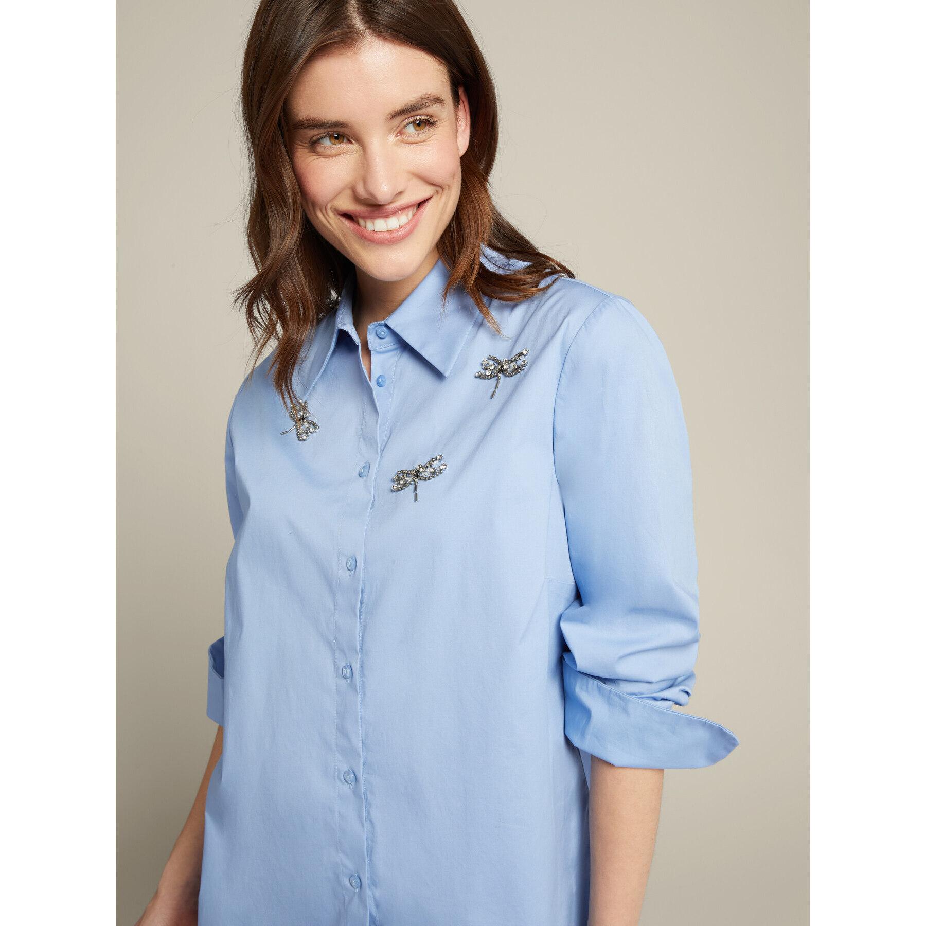 Elena Mirò - Camisa de popelina bordada a mano - Light - blue