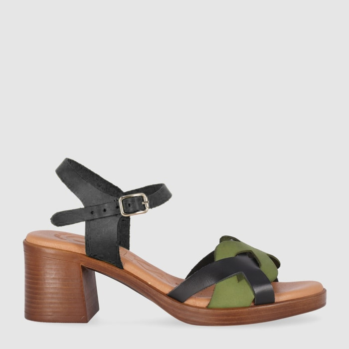 Sandalias de Piel - Multi-Kaki - Tacón: 5 cm