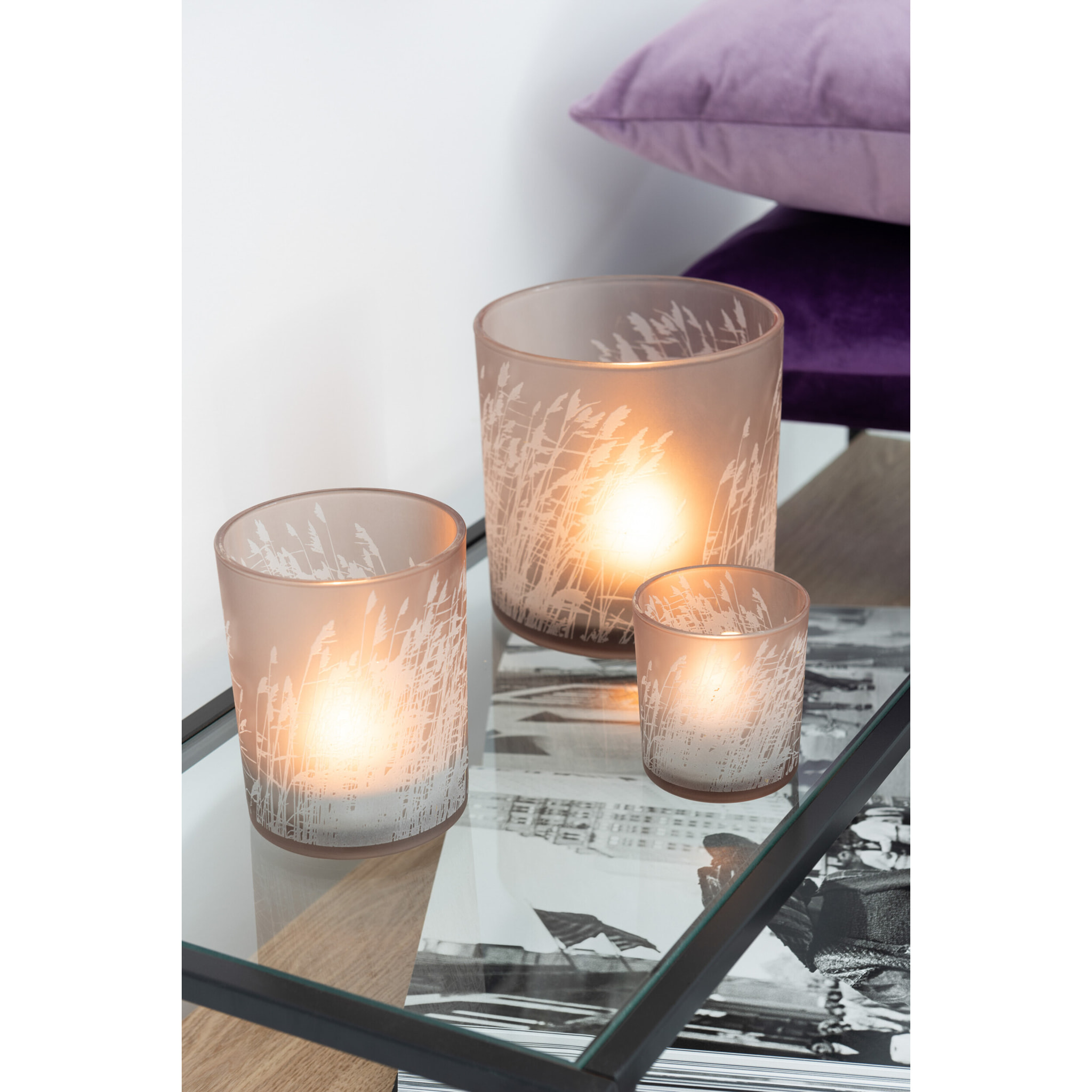 J-Line photophore Herbe - verre - beige - medium - 2 pcs