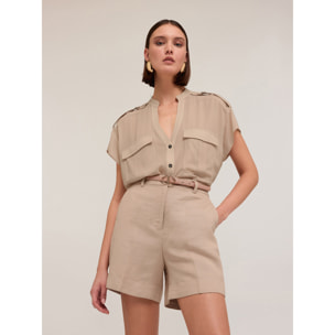 Motivi - Camisa sahariana de georgette laminada - Beige