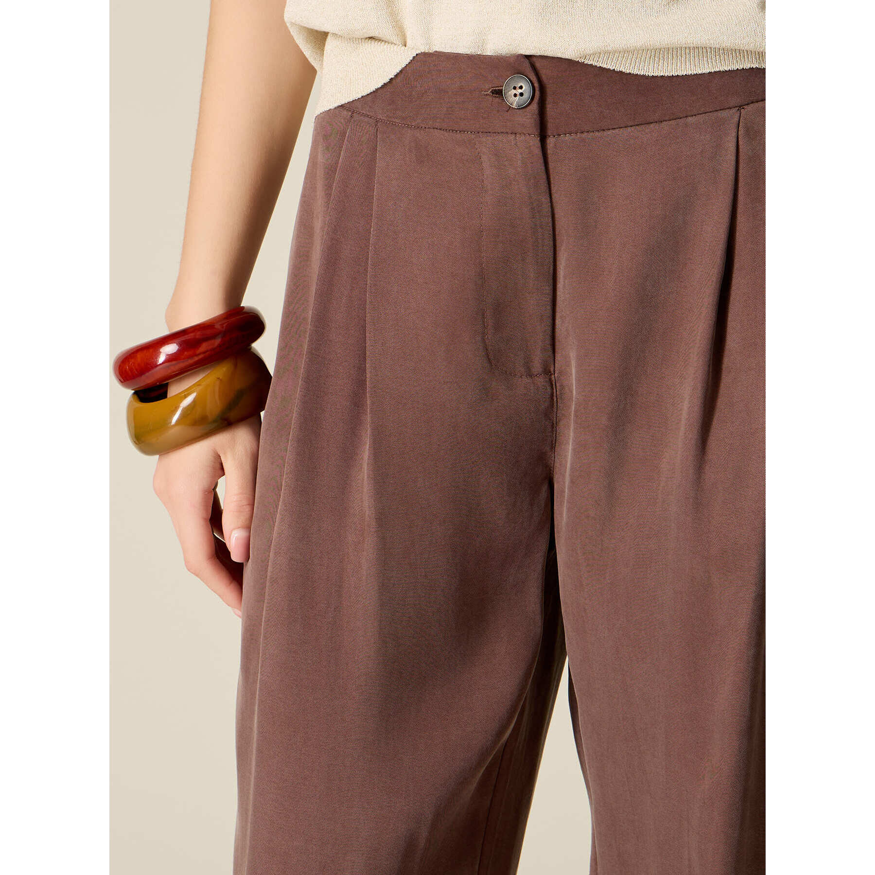 Oltre - Pantalones palazzo de lyocell - Marrón