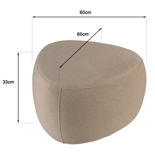 LEOPOLD - Pouf forme galet n°3 en tissu effet velours beige foncé