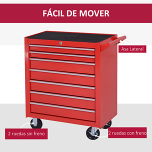 Carro de Herramientas con 7 Cajones Caja Taller Cerradura tipo Mueble de Almacenamiento para Taller Garaje y Hogar Chapa de Acero Ruedas 69x33x75cm Rojo